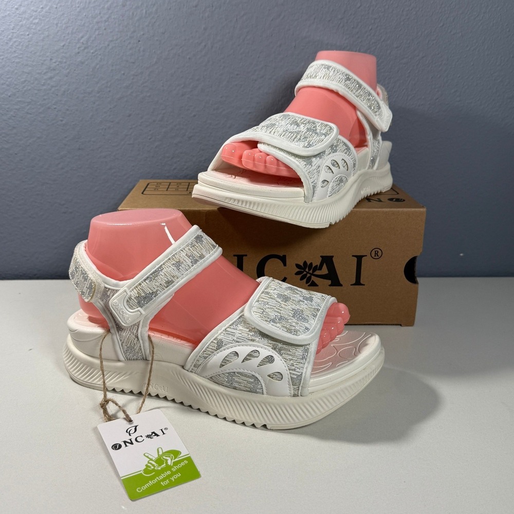 ONCAI Women Glitter White Walking Sandals Platform Sporty OW895 Size‎ 7